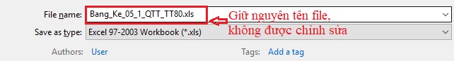 Lưu ý về tên file excel
