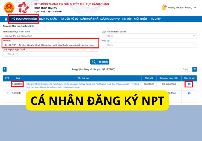 cá nhân tự đăng ký người phụ thuộc